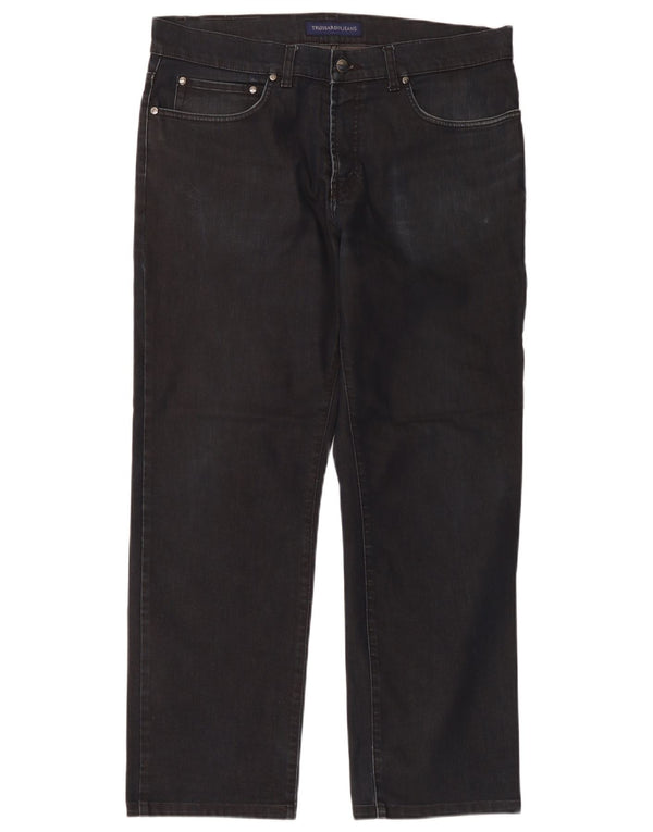 Trussardi Calça jeans reta masculina W38 L29 algodão azul marinho