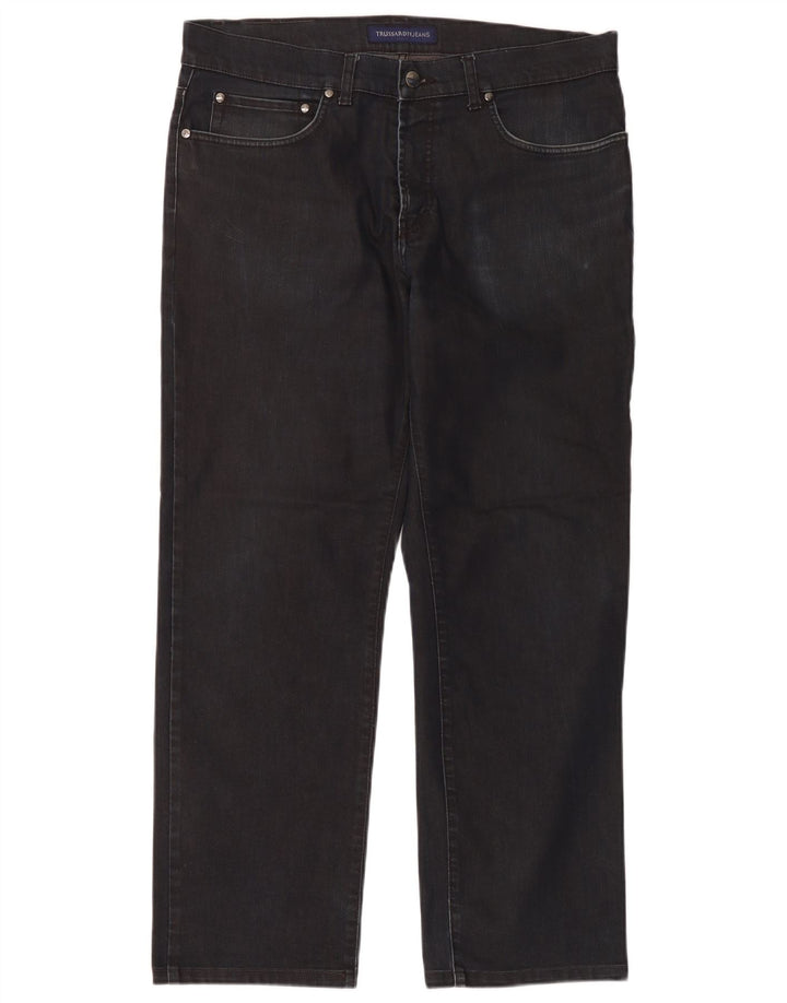 Trussardi Calça jeans reta masculina W38 L29 algodão azul marinho