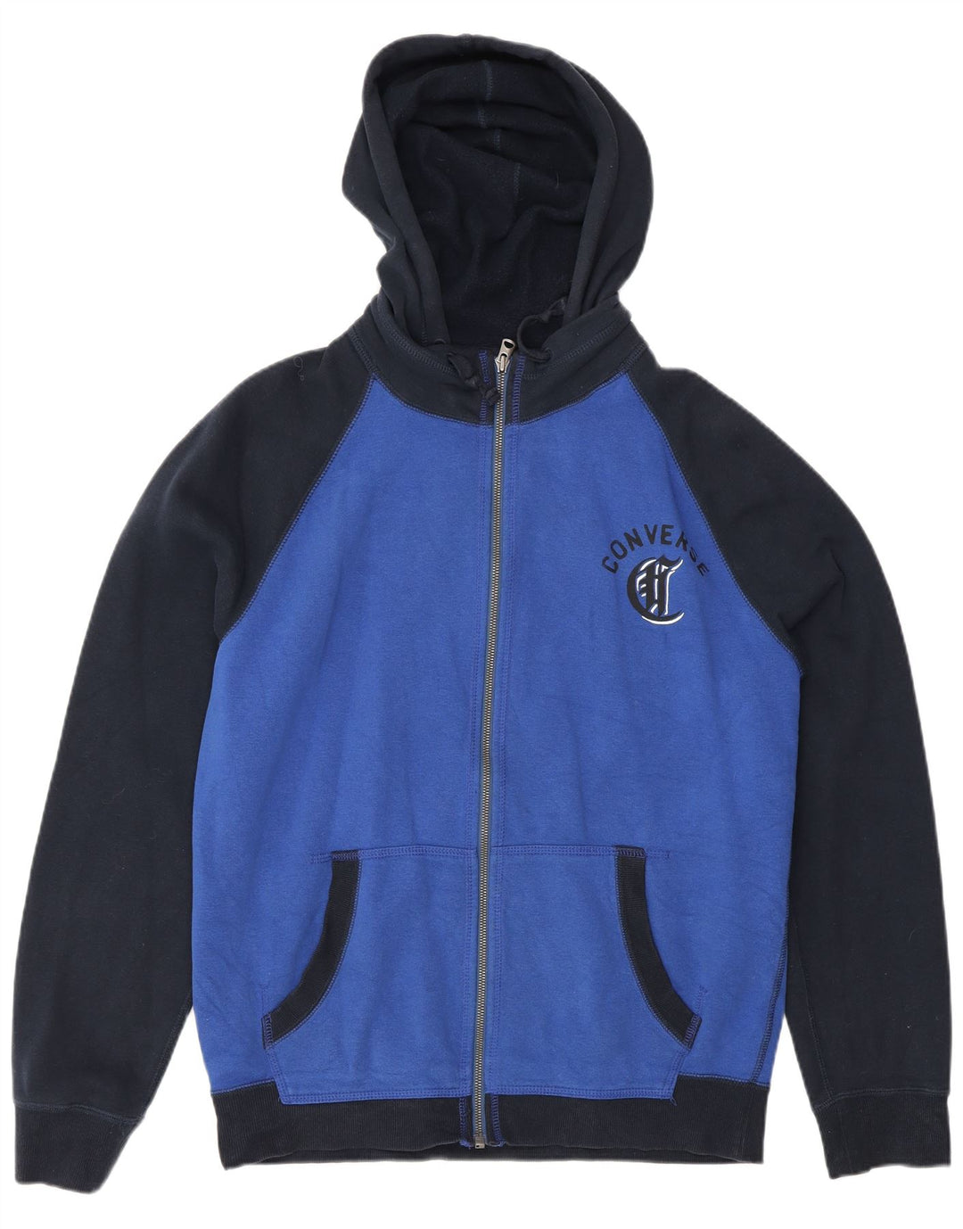 Suéter Converse masculino com capuz e zíper gráfico médio azul marinho bloco colorido