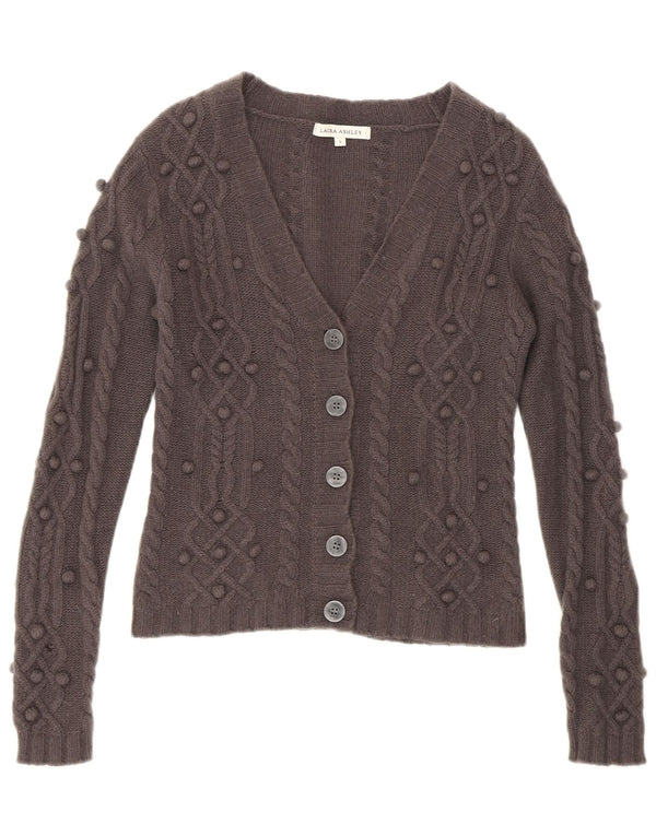 Suéter cardigan feminino Laura Ashley Reino Unido 10 lã de cordeiro cinza pequena