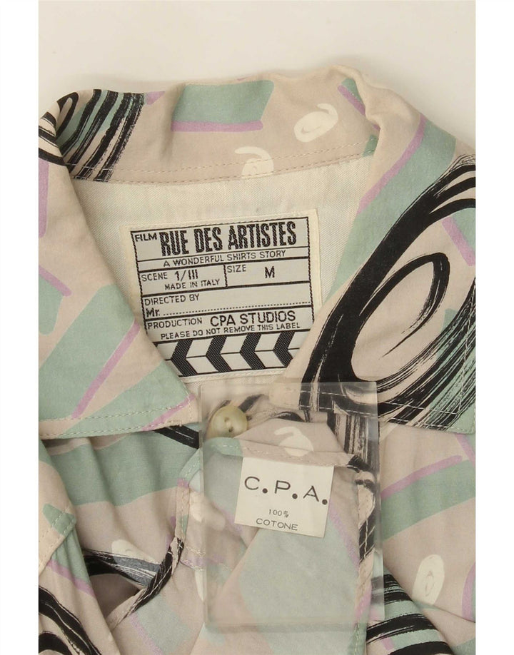 Vintage masculino abstrato Padrão camisa algodão multicolorido médio