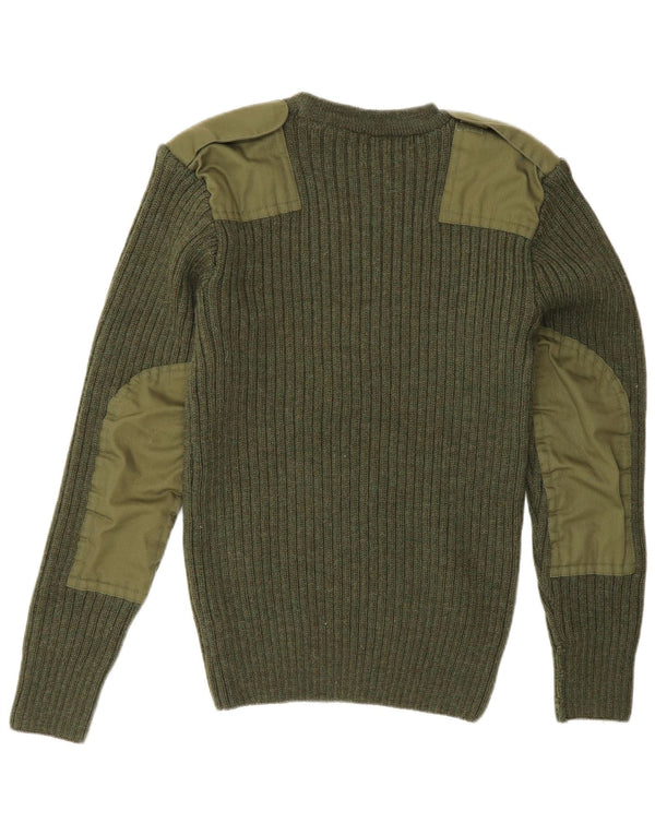 Suéter vintage masculino militar com gola redonda Reino Unido 40 Exército verde médio