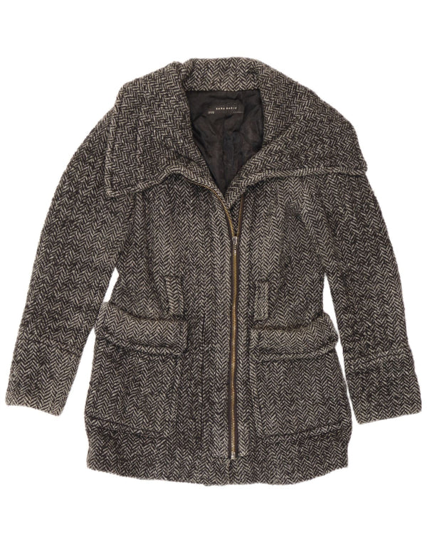 Sobretudo feminino Zara UK 14 espinha de peixe cinza médio