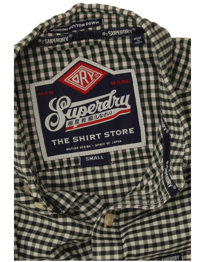 Camisa masculina Superdry pequena verde algodão guingão