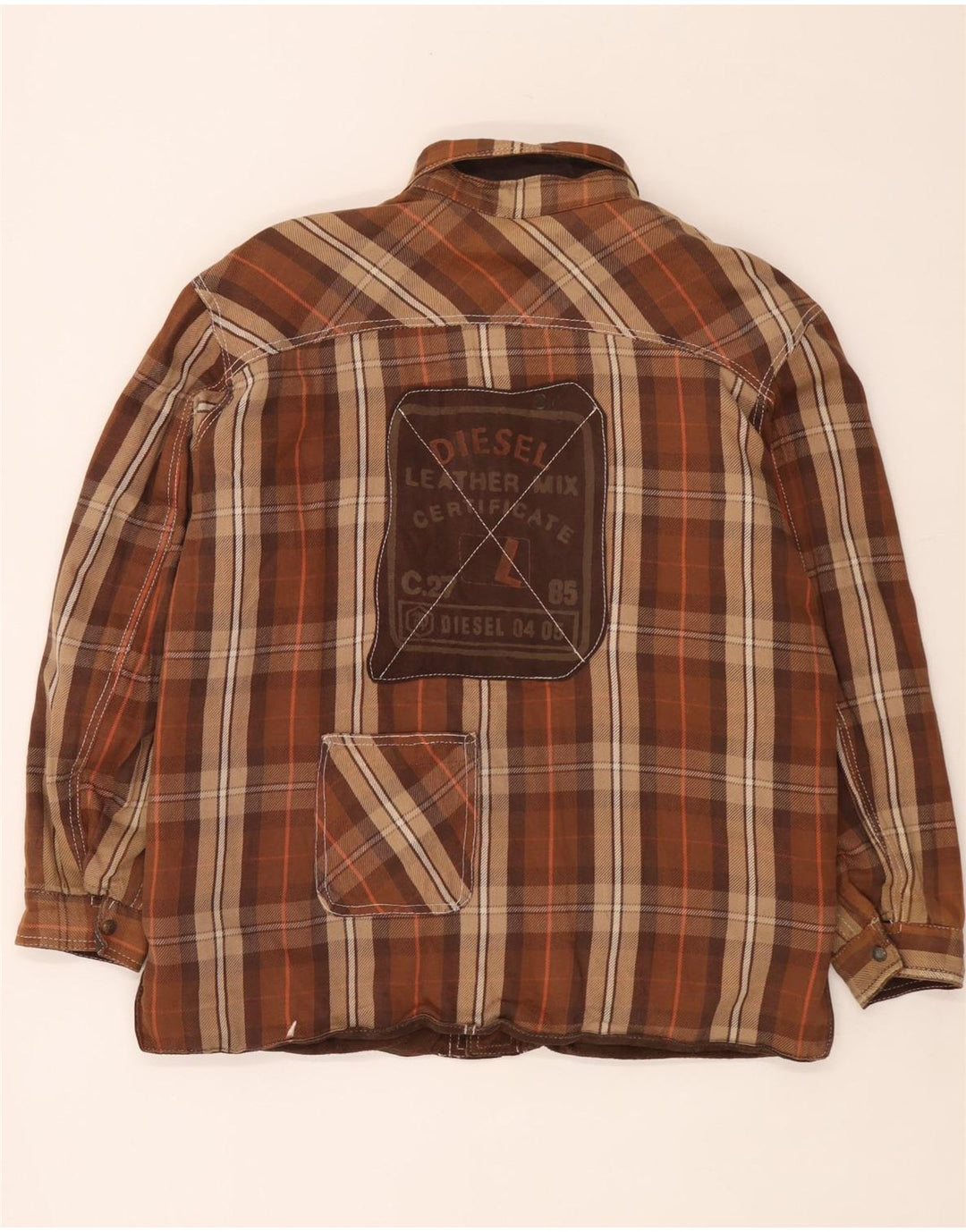Jaqueta reversível masculina Diesel UK 40 grande couro xadrez marrom