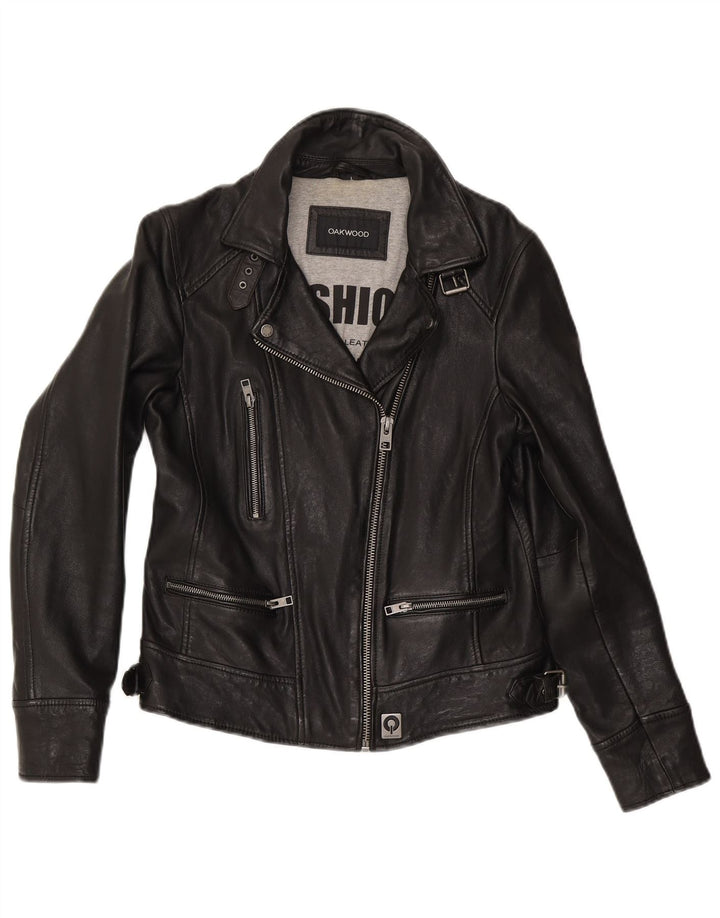 Jaqueta feminina de couro para motociclista Oakwood Reino Unido 14 grande couro preto