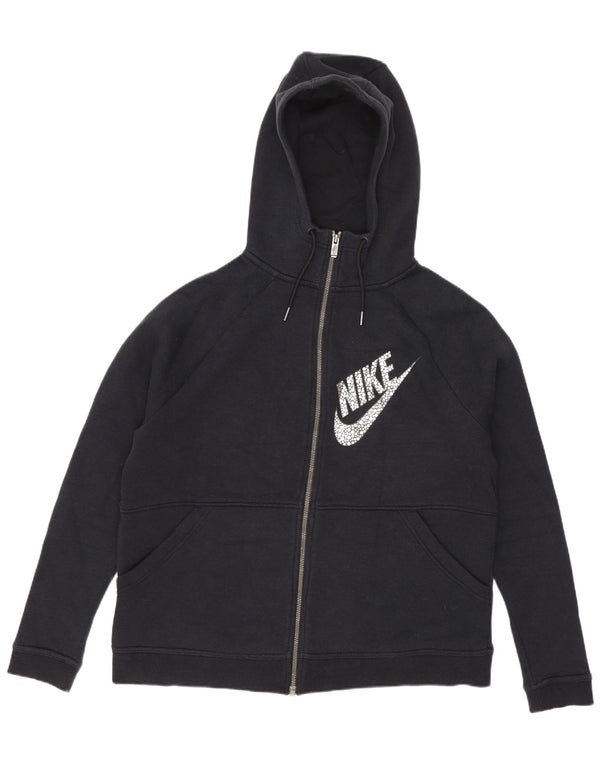 Suéter feminino Nike com capuz e zíper solto gráfico UK 14 algodão preto médio