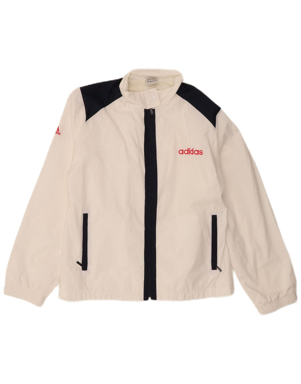 Adidas Womens Tracksuit Top Jacket UK 16 Grande Branco Colourblock Poliéster