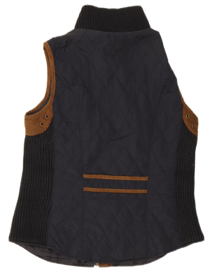 Colete acolchoado feminino Zara UK 14 grande poliéster colorblock azul marinho