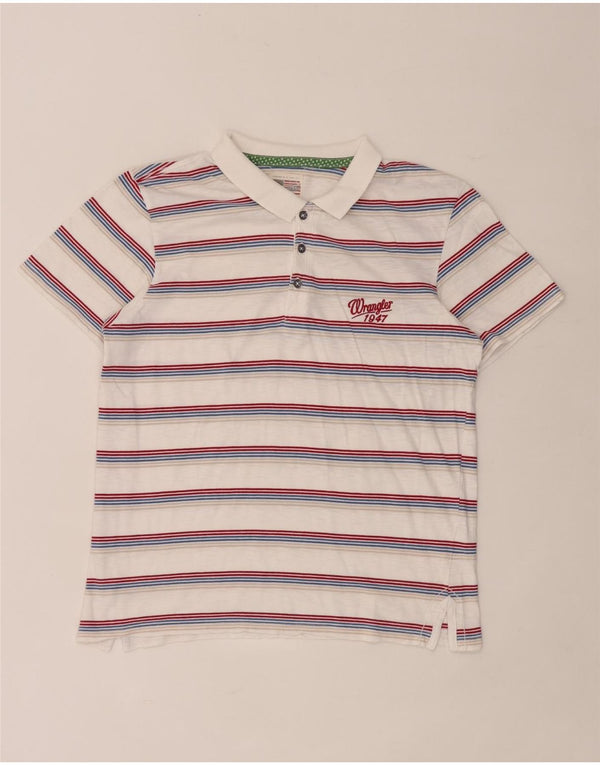 Camisa polo feminina Wrangler UK 12 listrada branca média