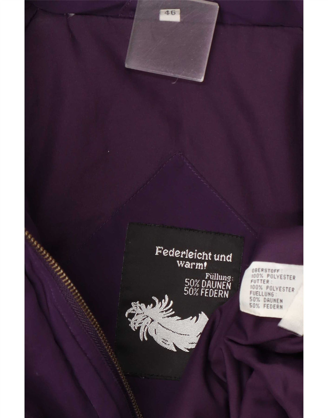 Casaco acolchoado de grandes dimensões das mulheres do vintage EU 46 XL poliéster roxo