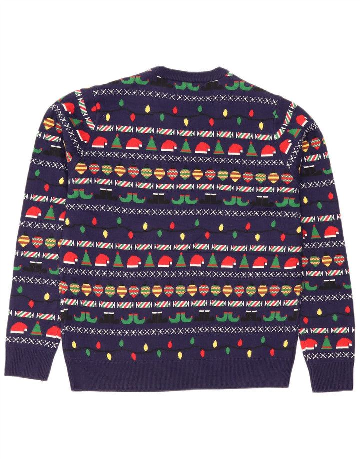 Suéter masculino Marks & Spencer com gola redonda, azul marinho médio, Natal