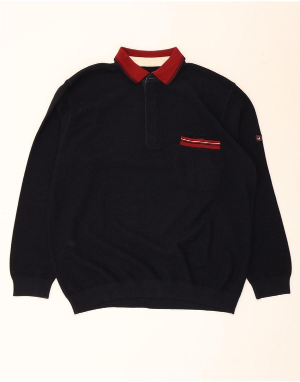Suéter masculino Green Coast com gola polo IT 56 XL lã azul marinho