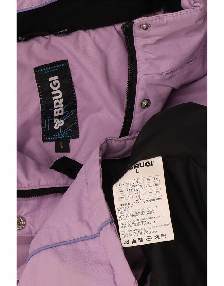 Jaqueta de esqui com capuz feminino Brugi UK 16 grande poliéster roxo Colourblock