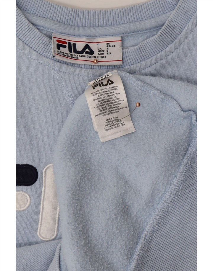 FILA Suéter feminino oversized UK 10 pequeno bloco colorido azul