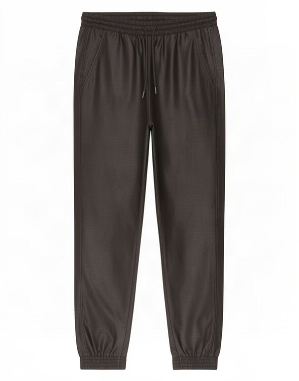 Zara Calça feminina joggers de couro sintético médio W28 L26 poliuretano preto