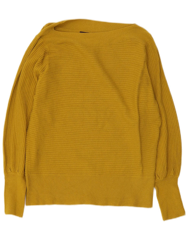 Suéter feminino Marks & Spencer com gola canoa e viscose amarela média Reino Unido 14