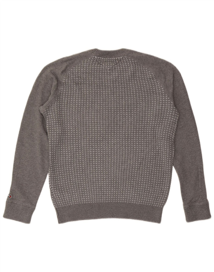 Suéter masculino Tommy Hilfiger com gola redonda e algodão geométrico cinza médio