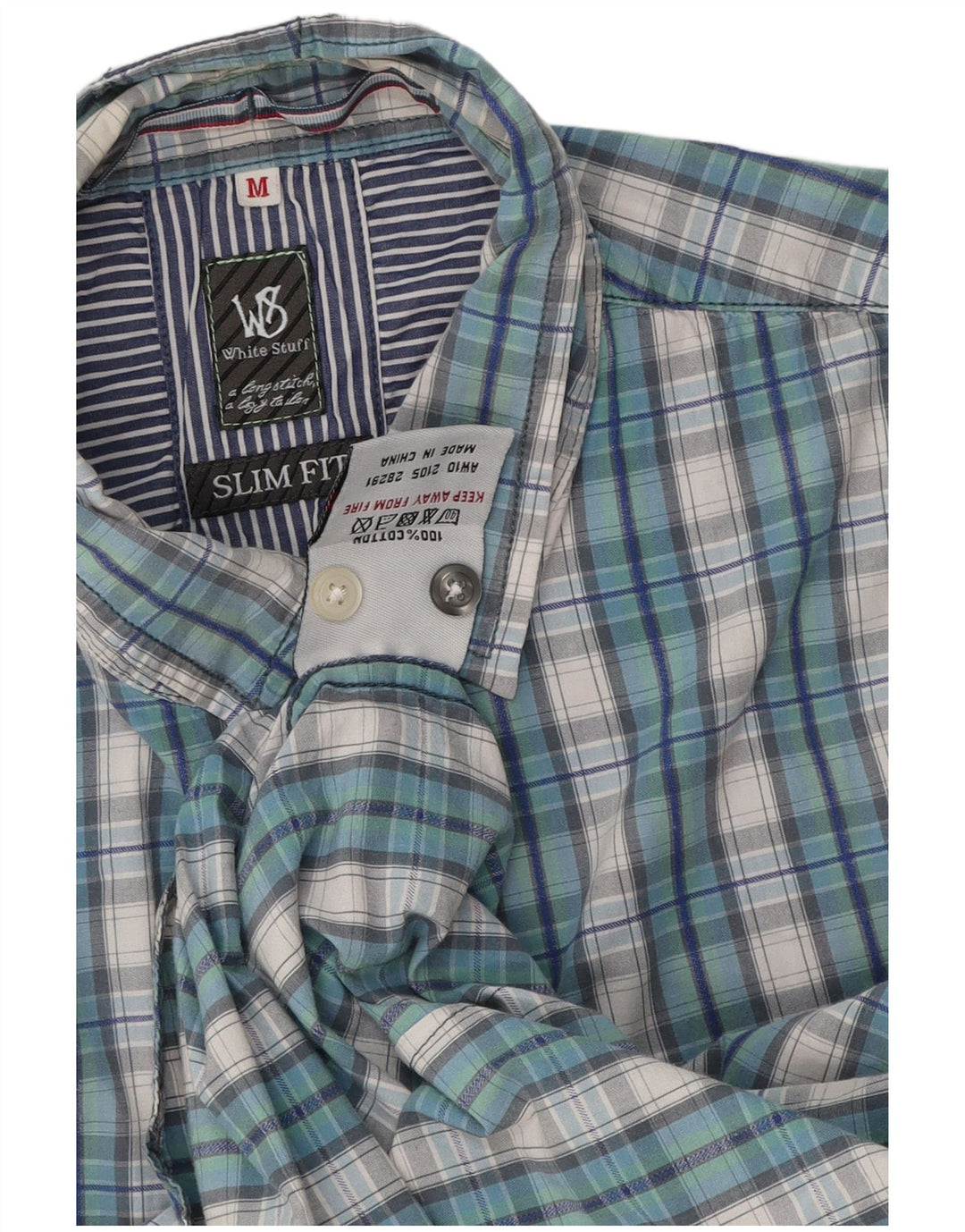 White Stuff Mens Camisa Slim Fit Algodão Xadrez Azul Médio