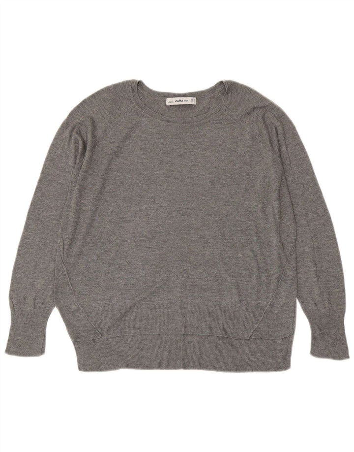 Suéter feminino Zara com gola canoa UK 14 cinza médio