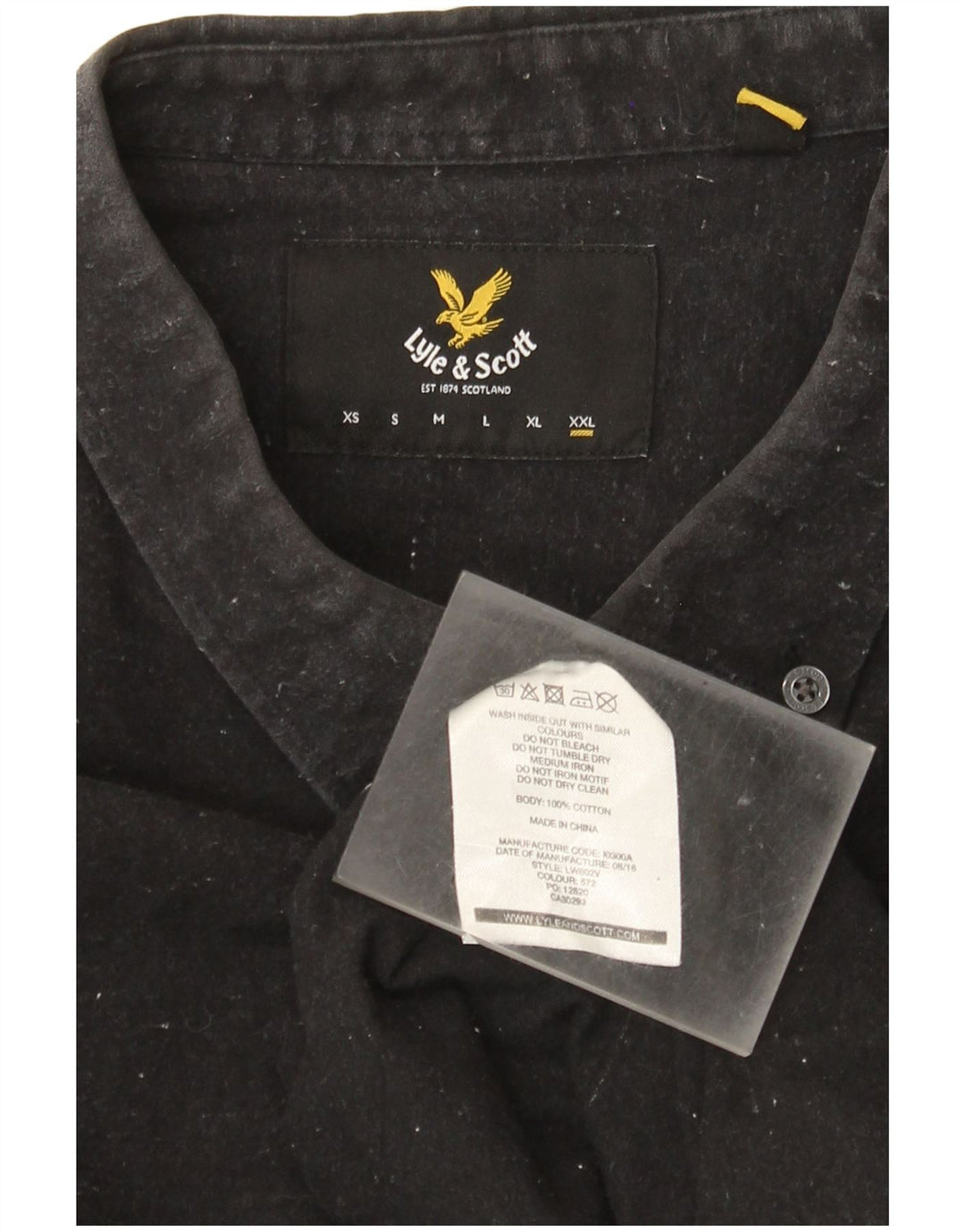 Camisa masculina Lyle & Scott 2XL algodão manchado preto