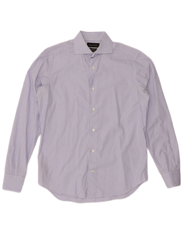 Camisa masculina MASSIMO DUTTI tamanho 15 38 algodão listrado azul médio