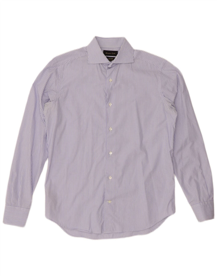 Camisa masculina MASSIMO DUTTI tamanho 15 38 algodão listrado azul médio