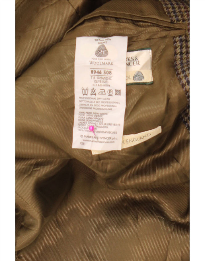 Jaqueta blazer masculina de 2 botões MARKS & SPENCER Reino Unido 42 grande cáqui houndstooth