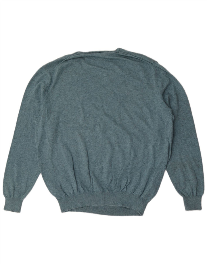 Suéter masculino Massimo Dutti com decote em V grande algodão azul