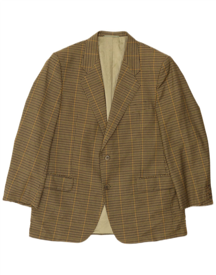 Jaqueta blazer masculina vintage com 2 botões Reino Unido 38 xadrez cáqui médio