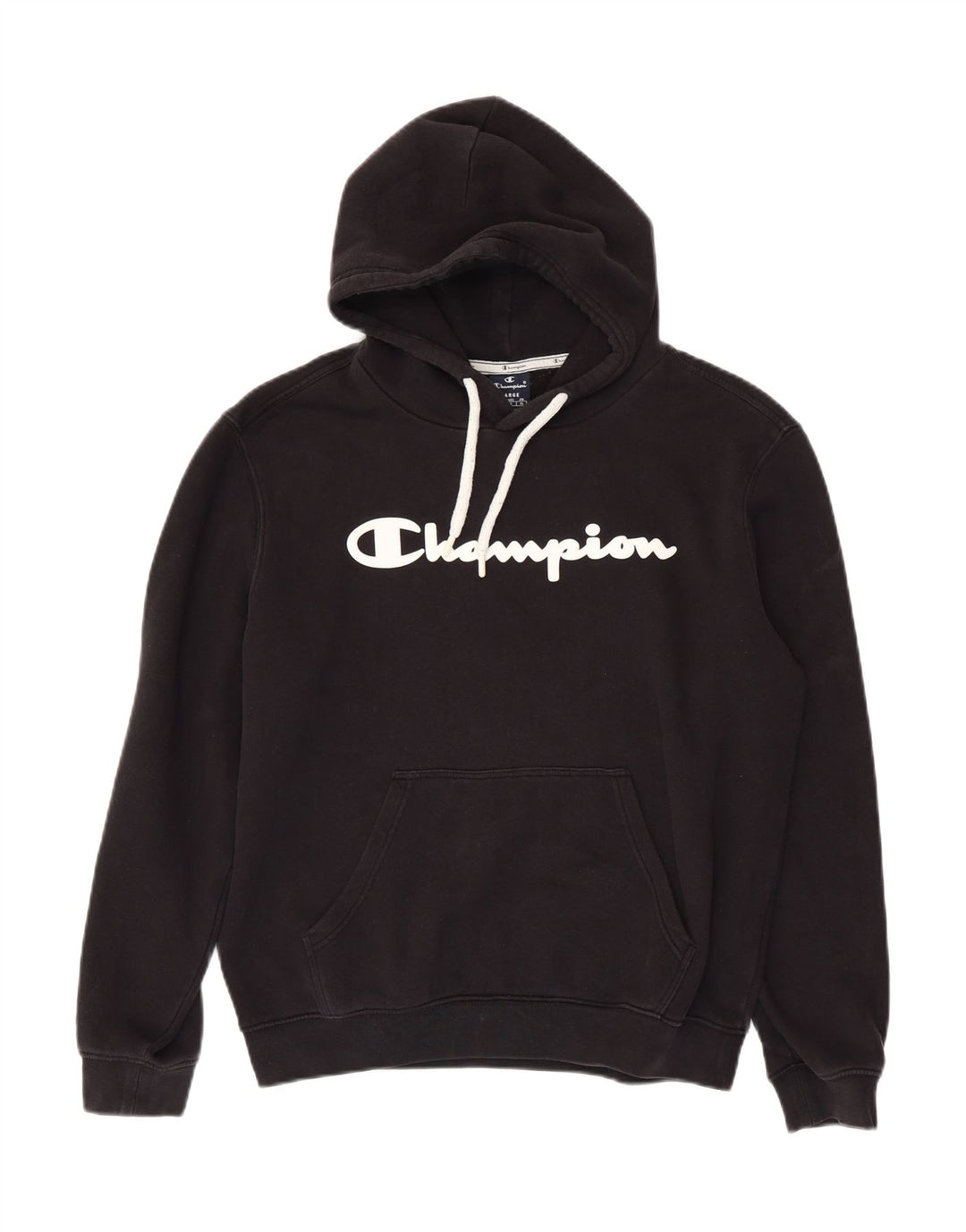 CHAMPION Mens Graphic Hoodie Jumper Large Black Cotton Vintage Champion and Second-Hand Champion from Messina Hembry 