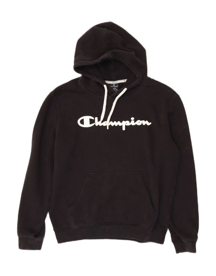 CHAMPION Mens Graphic Hoodie Jumper Large Black Cotton Vintage Champion and Second-Hand Champion from Messina Hembry 