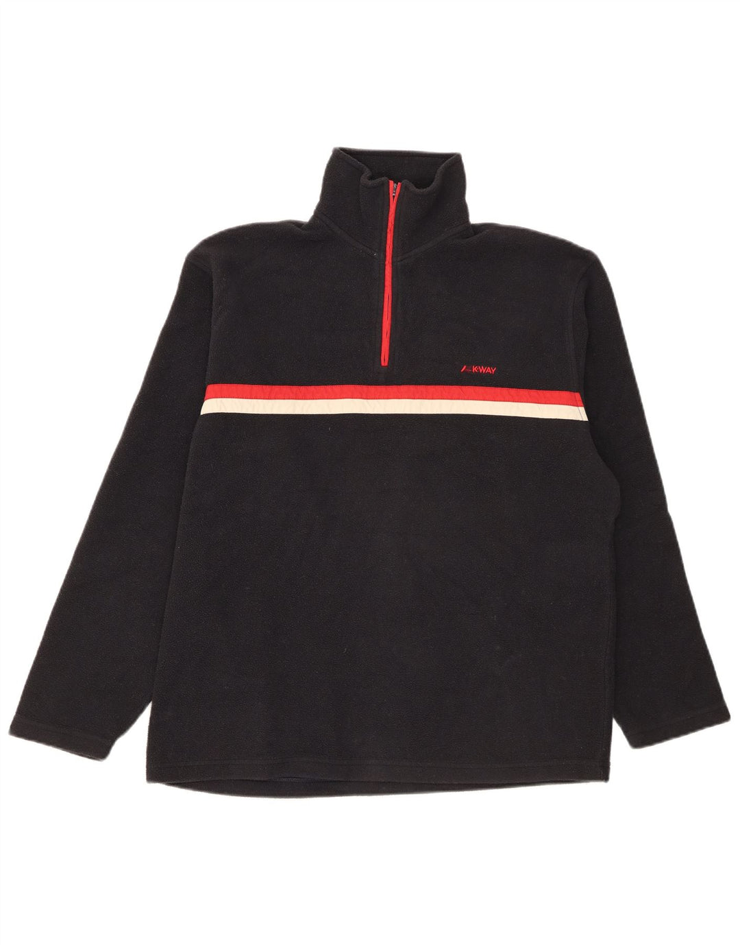 Suéter de lã masculino K-Way com zíper e gola média listrado preto