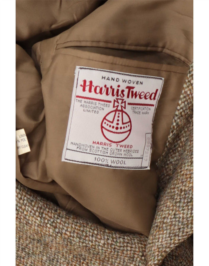 Jaqueta blazer masculina de 2 botões Harris Tweed Reino Unido 36 pequena lã cáqui