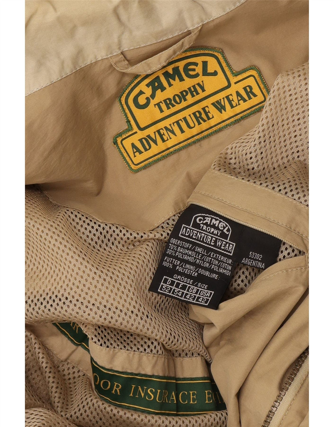 Jaqueta utilitária masculina Camel com capuz UK 42 XL algodão bege