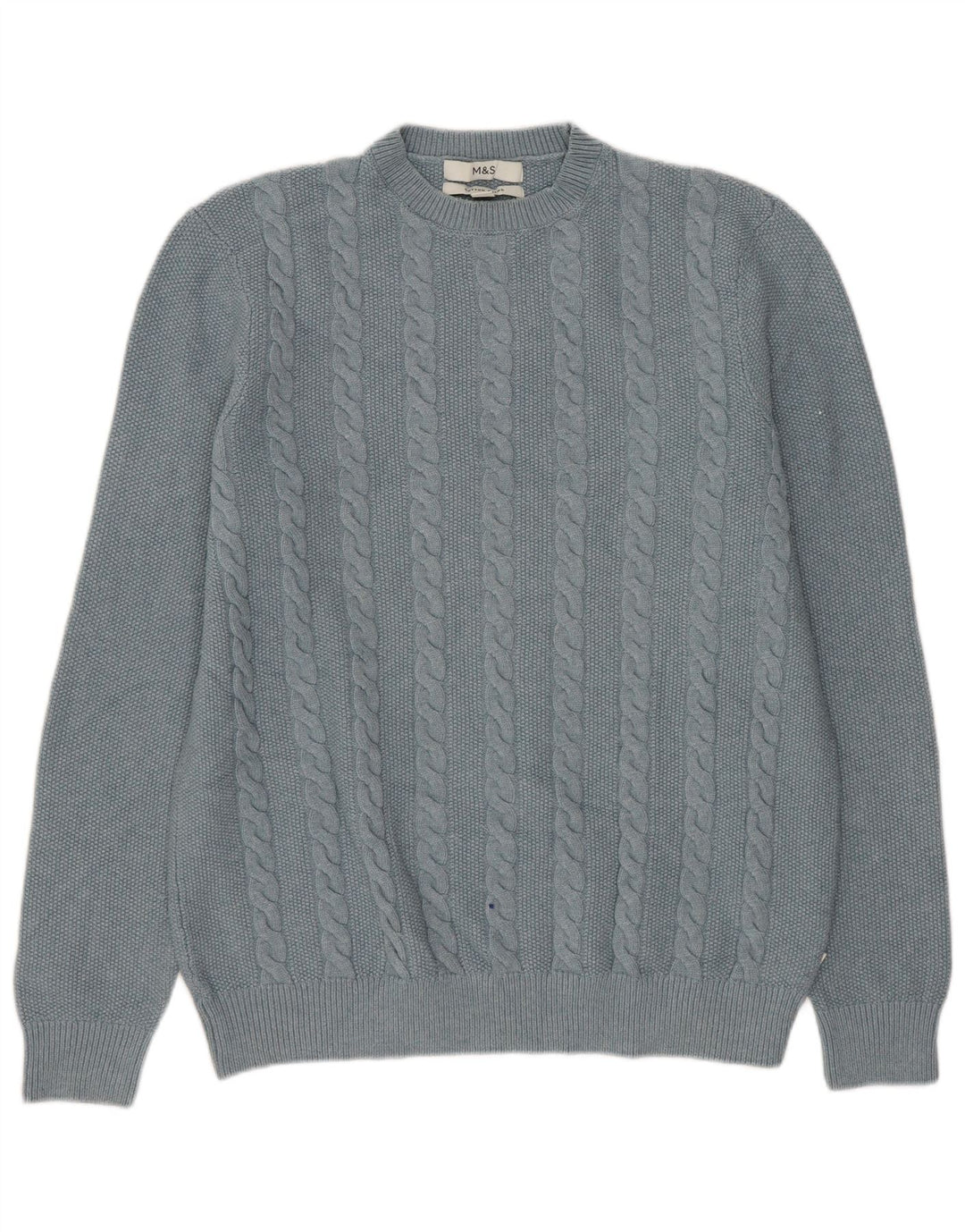 Suéter masculino Marks & Spencer com gola redonda, poliéster azul médio