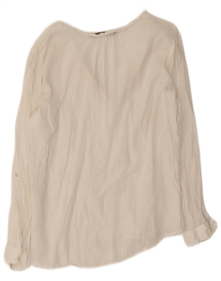 Top feminino Zara manga comprida UK 16 grande branco