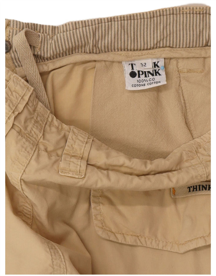 THINK PINK Mens Cargo Shorts IT 52 XL W38 Algodão Bege