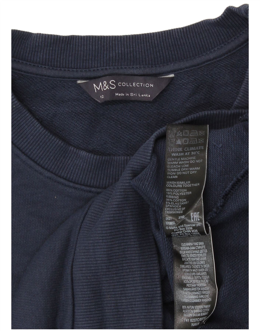 Suéter feminino Marks & Spencer Reino Unido 12 médio azul marinho algodão