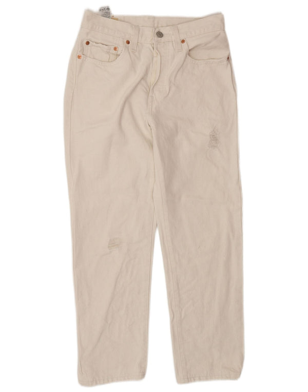 Levi's Mens 501 Distressed Cropped Straight Jeans W26 L26 Off White Cotton