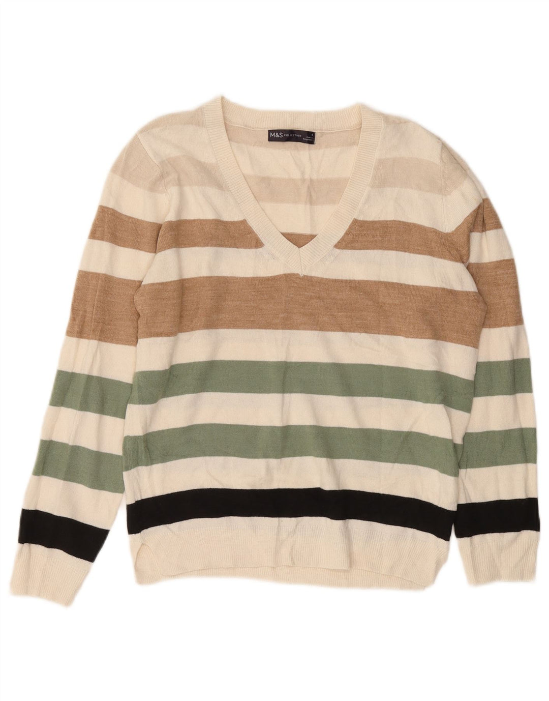 Suéter masculino Marks & Spencer com decote em V pequeno listrado multicolorido