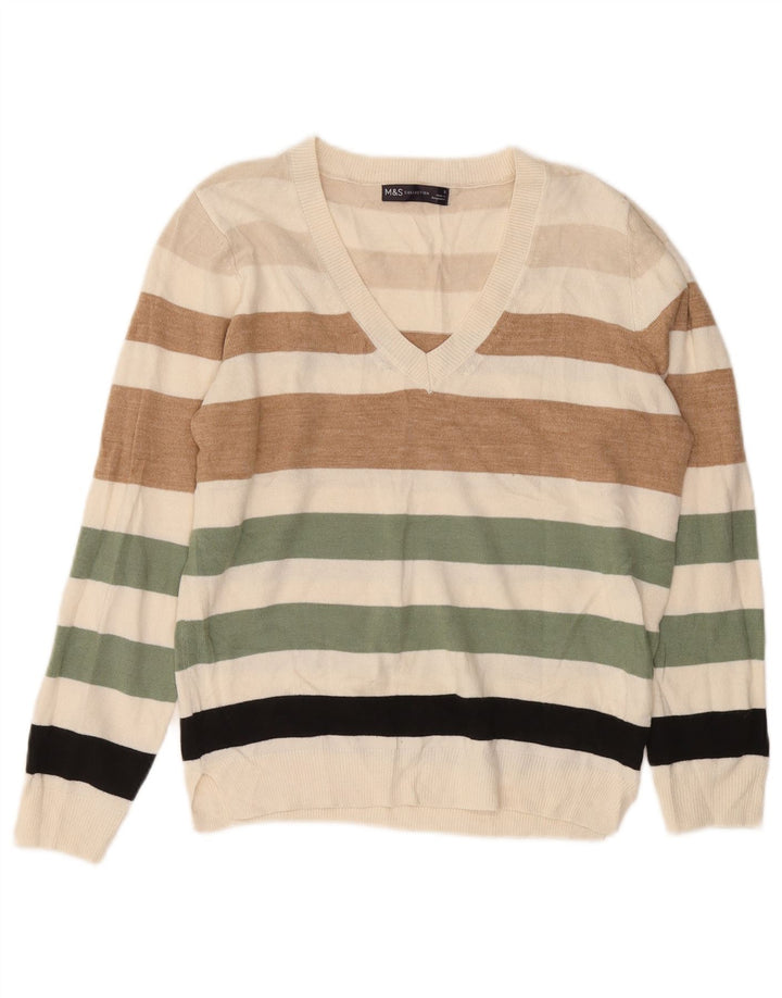 Suéter masculino Marks & Spencer com decote em V pequeno listrado multicolorido