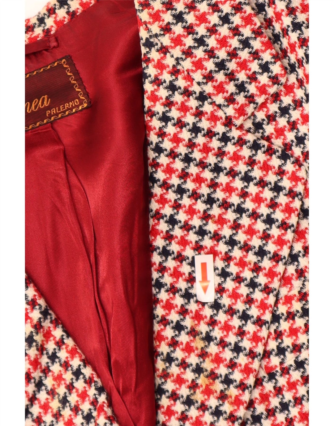 Jaqueta blazer feminina vintage manga 3/4 Reino Unido 16 grande houndstooth vermelho