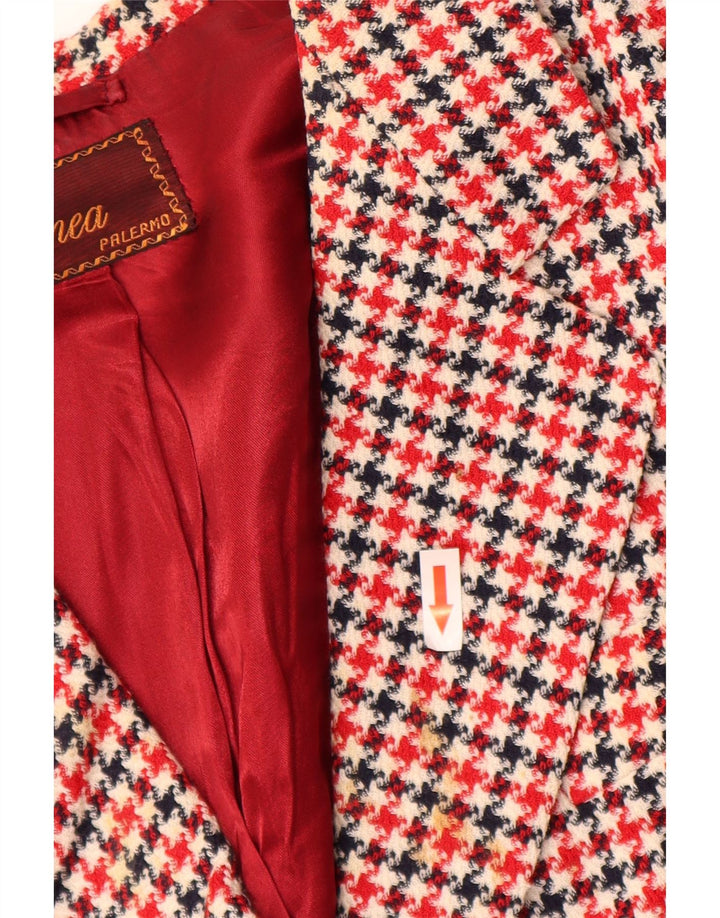 Jaqueta blazer feminina vintage manga 3/4 Reino Unido 16 grande houndstooth vermelho