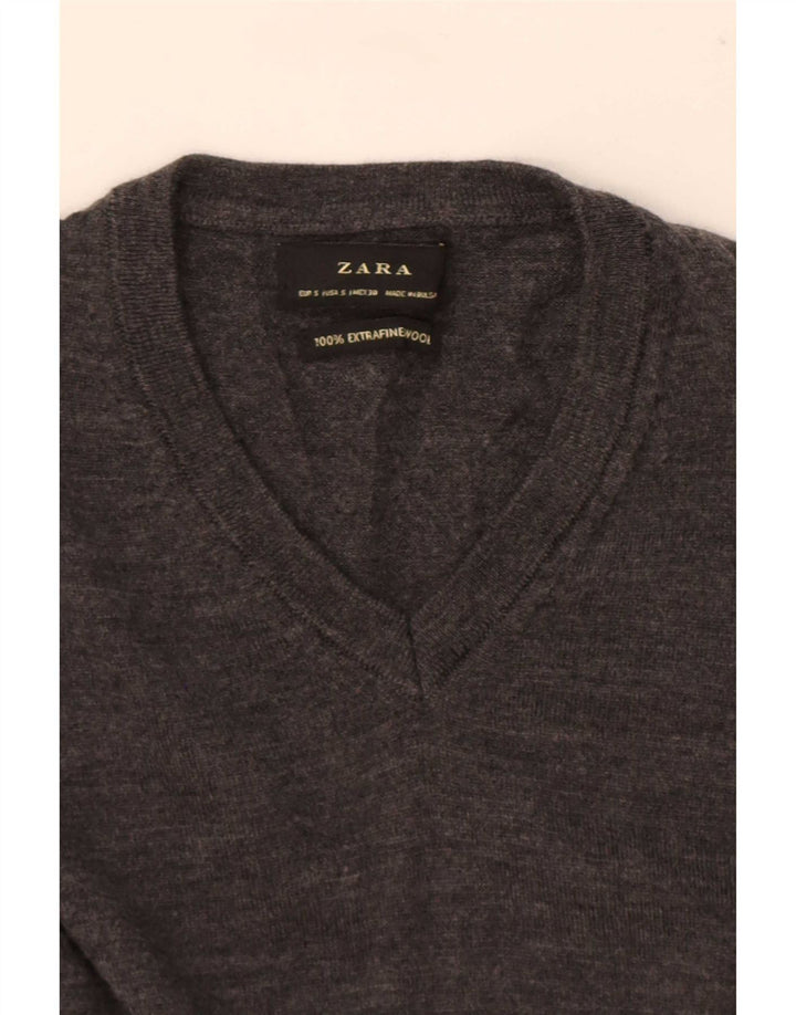 Zara Suéter masculino com decote em V pequeno lã cinza