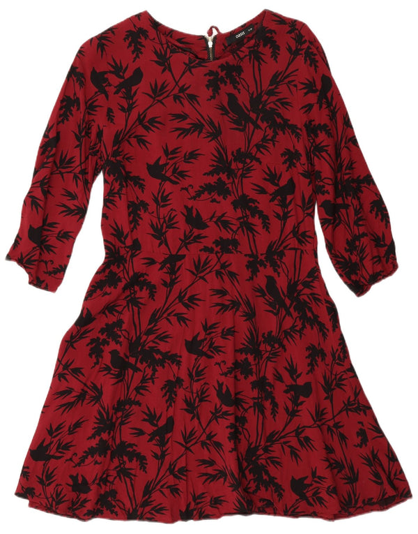 Vestido feminino Oasis manga 3/4 evasê UK 12 viscose floral vermelho médio