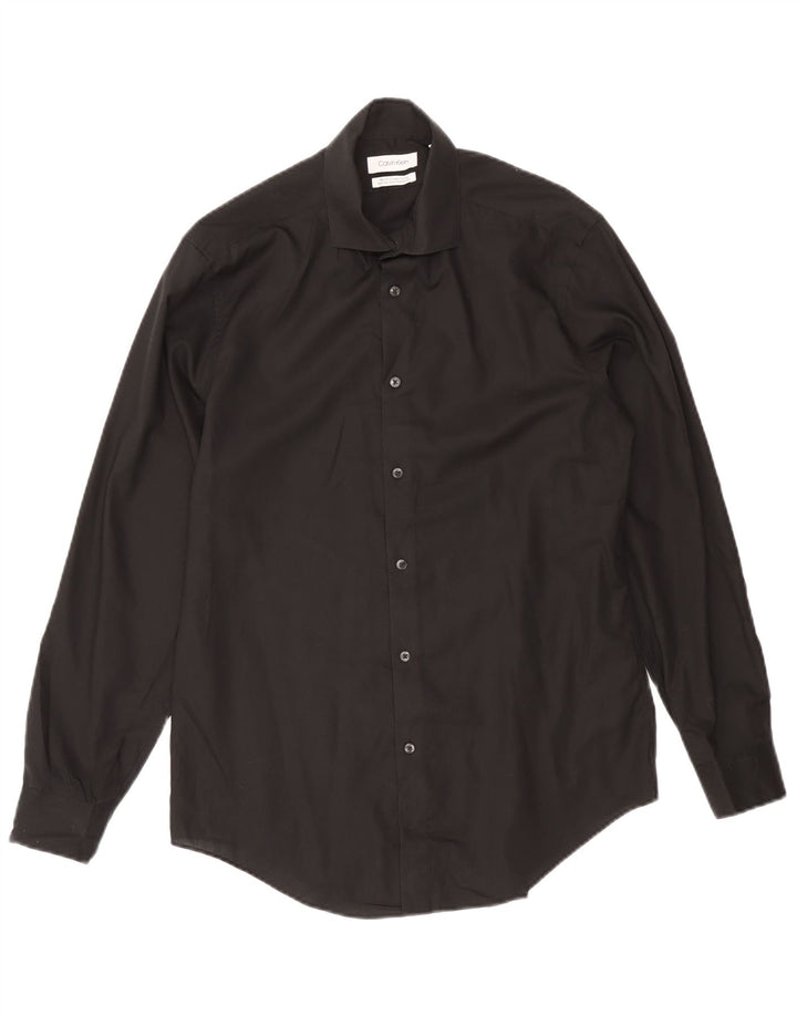 Camisa masculina Calvin Klein Slim Fit tamanho 15 1/2 algodão preto médio