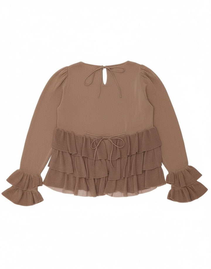 Zara blusa feminina oversized manga comprida top UK 10 pequeno bloco colorido marrom