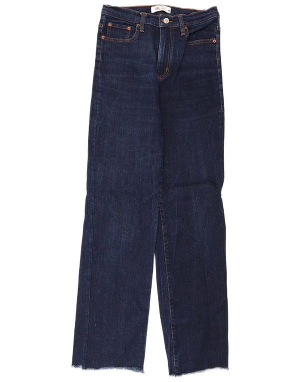 Zara Jeans feminino cintura alta solto UE 38 pequeno W28 L31 azul marinho