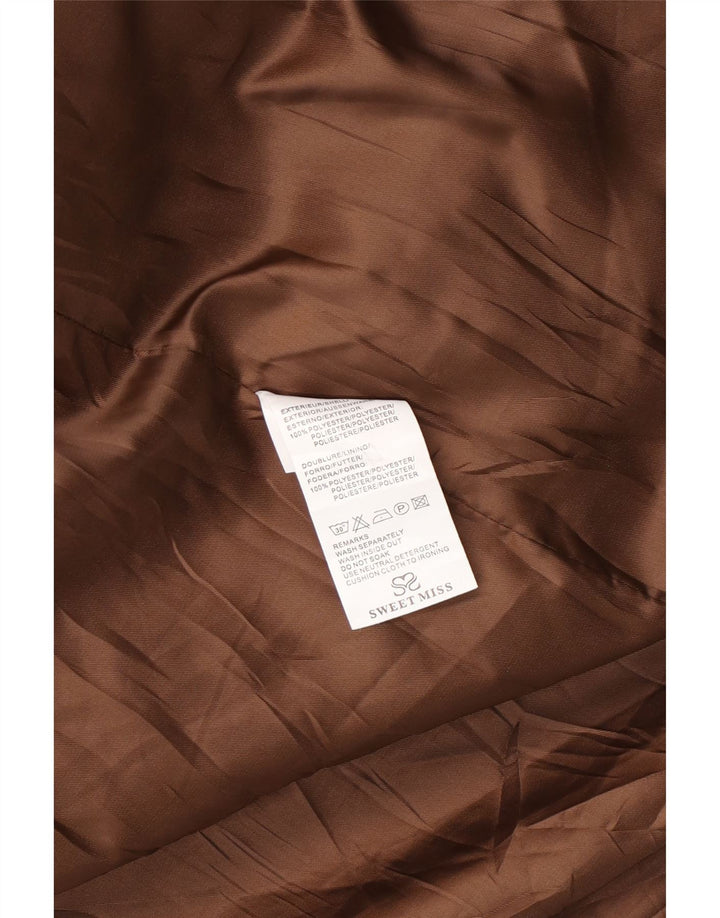 Casaco feminino SWEET MISS com peito duplo UK 14 poliéster xadrez marrom médio